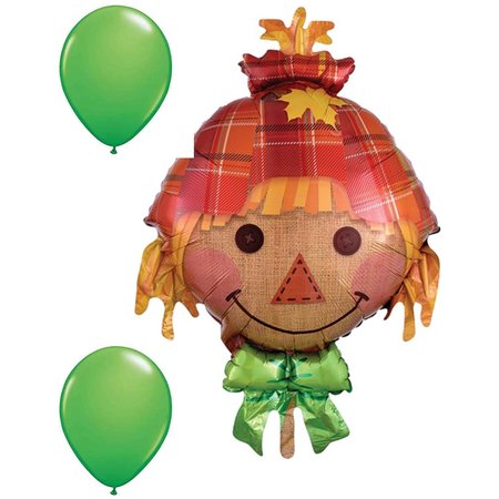 LOONBALLOON 26 Inch Happy Scarecrow Jr Shape Foil Balloon- Green Latex Set merch-Balloons-87528